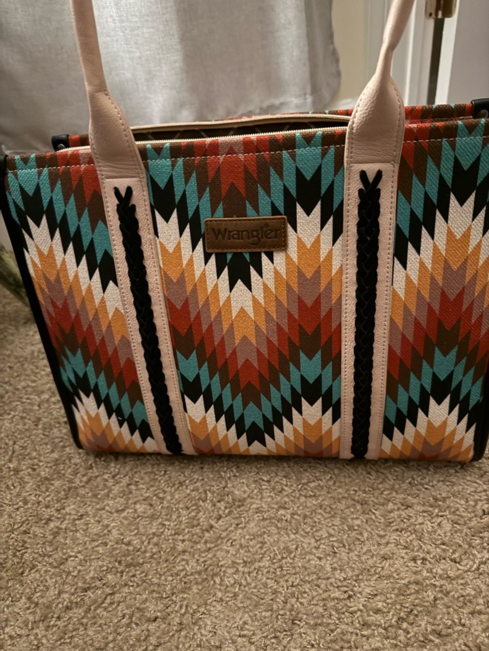 Wrangler Aztec Tote in Teal, Red, Mustard and Beige - Picture 4 of 6